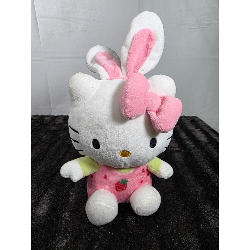 Sanrio Hello Kitty Strawberry Bunny Plush Pink White Stuffed Animal Toy 8 Inch